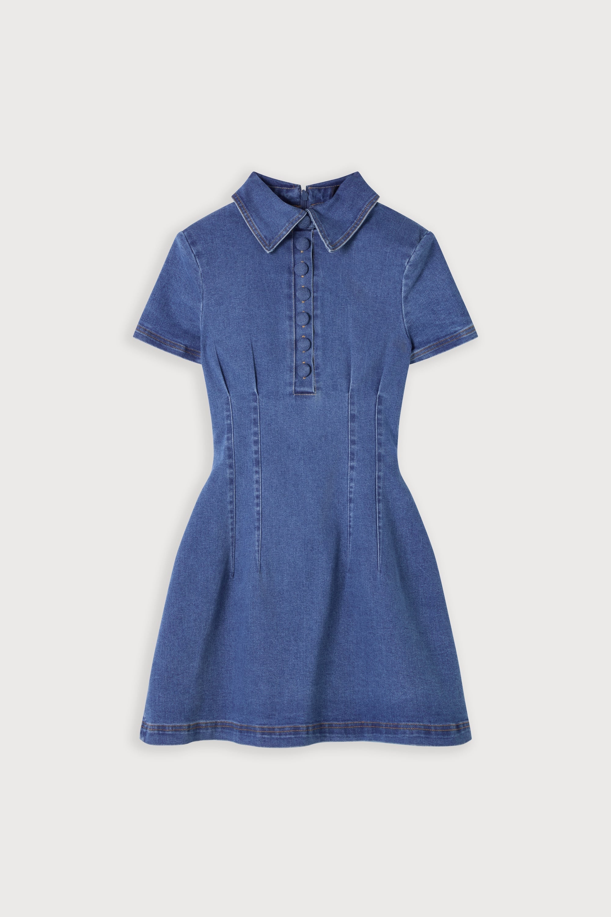 Cotton Mix Denim Collared Mini Dress