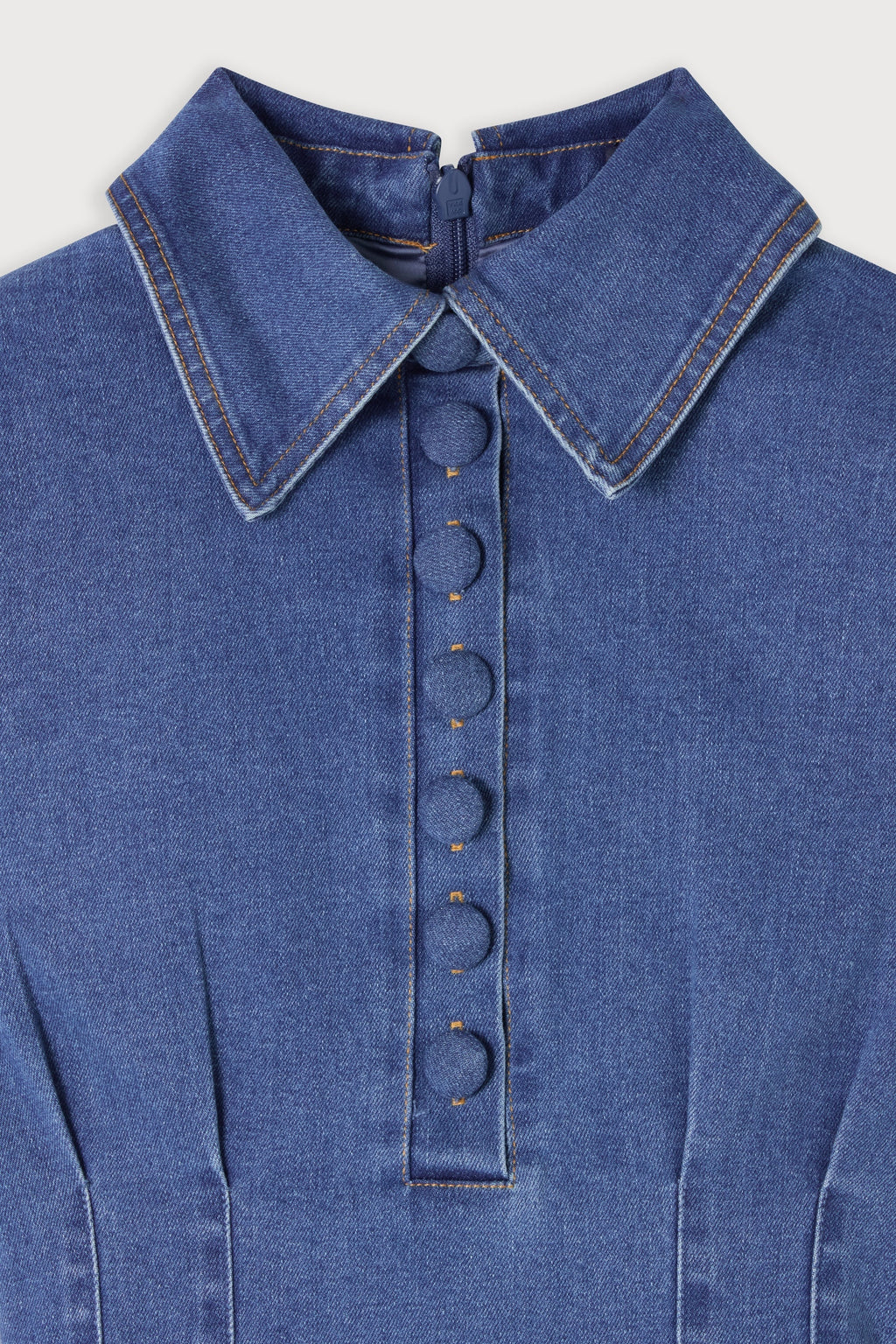 Cotton Mix Denim Collared Mini Dress
