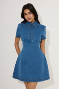 Cotton Mix Denim Collared Mini Dress