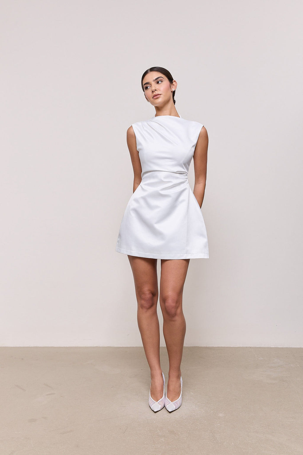 Satin Straight Neck Mini Dress