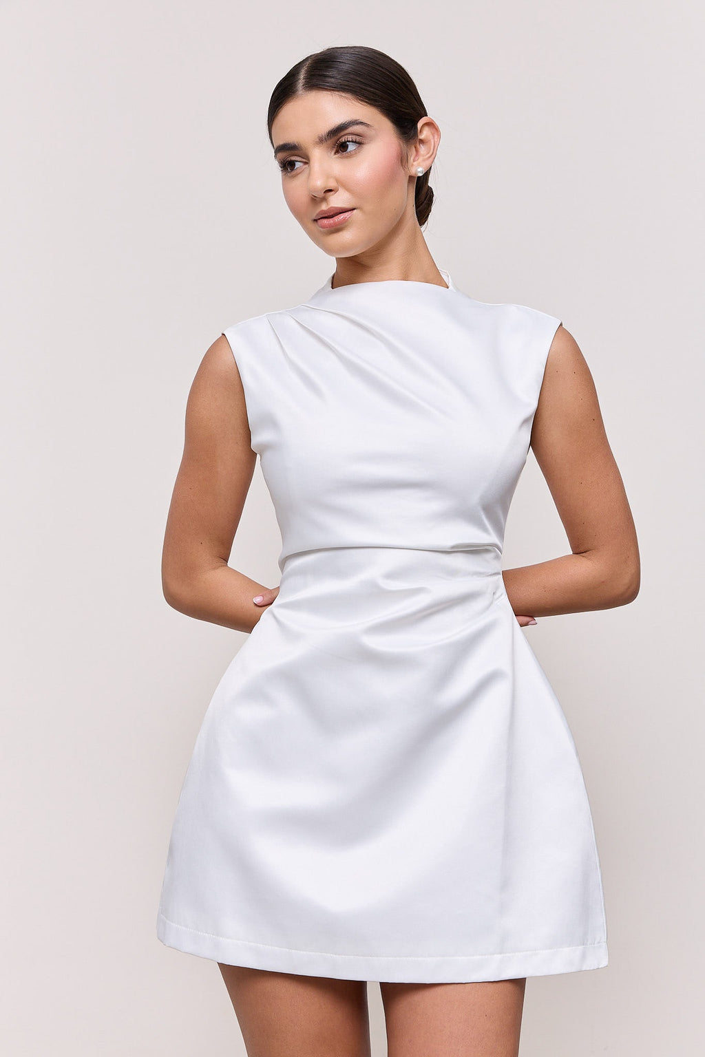 Satin Straight Neck Mini Dress