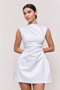 Satin Straight Neck Mini Dress