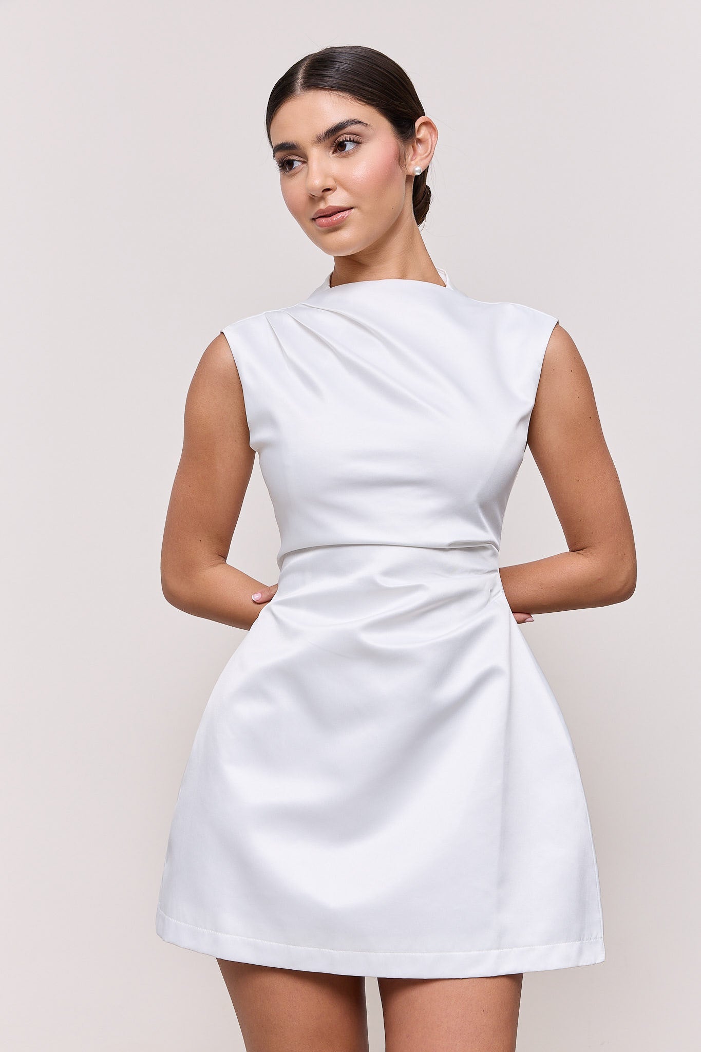 Satin Straight Neck Mini Dress