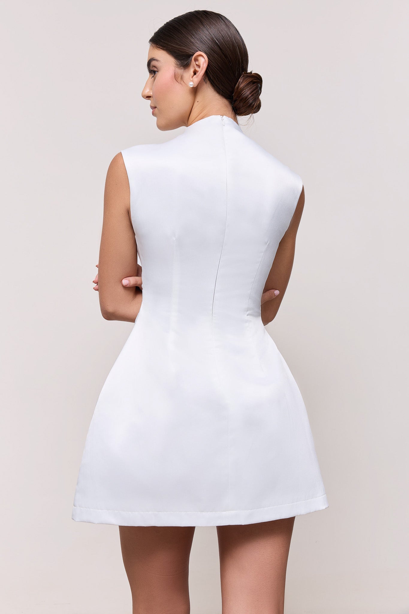 Satin Straight Neck Mini Dress